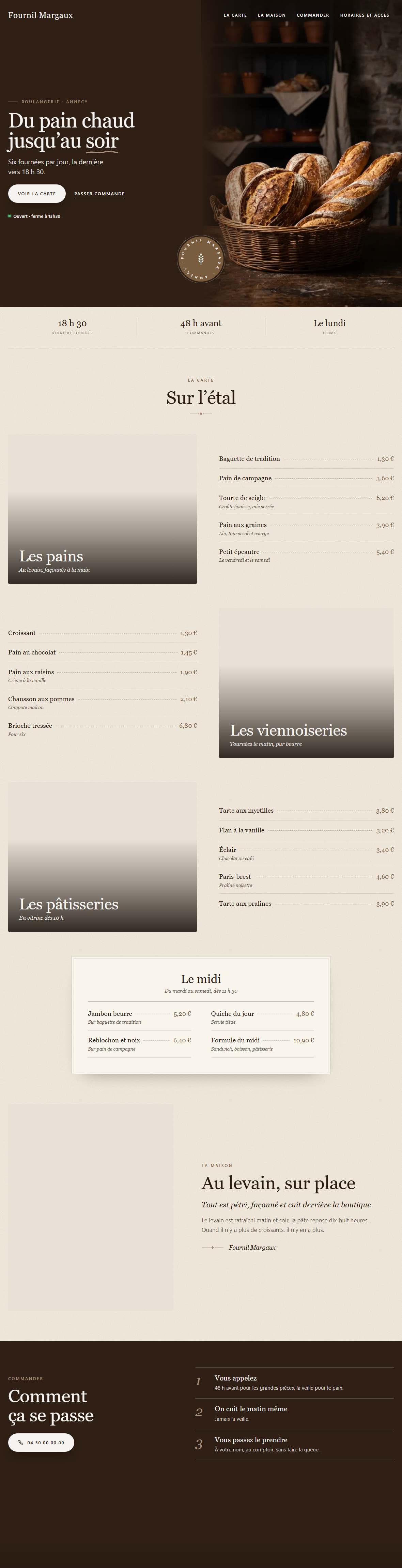 Le site Boulangerie en entier, de l’en-tête au pied de page.