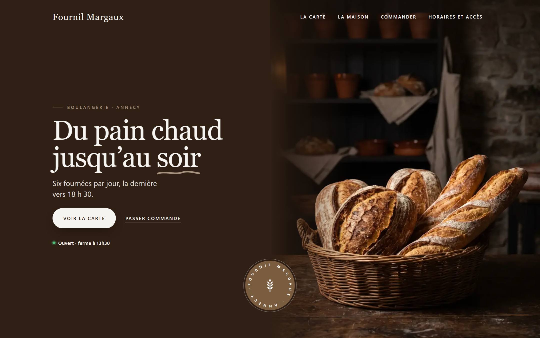 Le site Fournil Sainte-Anne affiché sur un ordinateur.