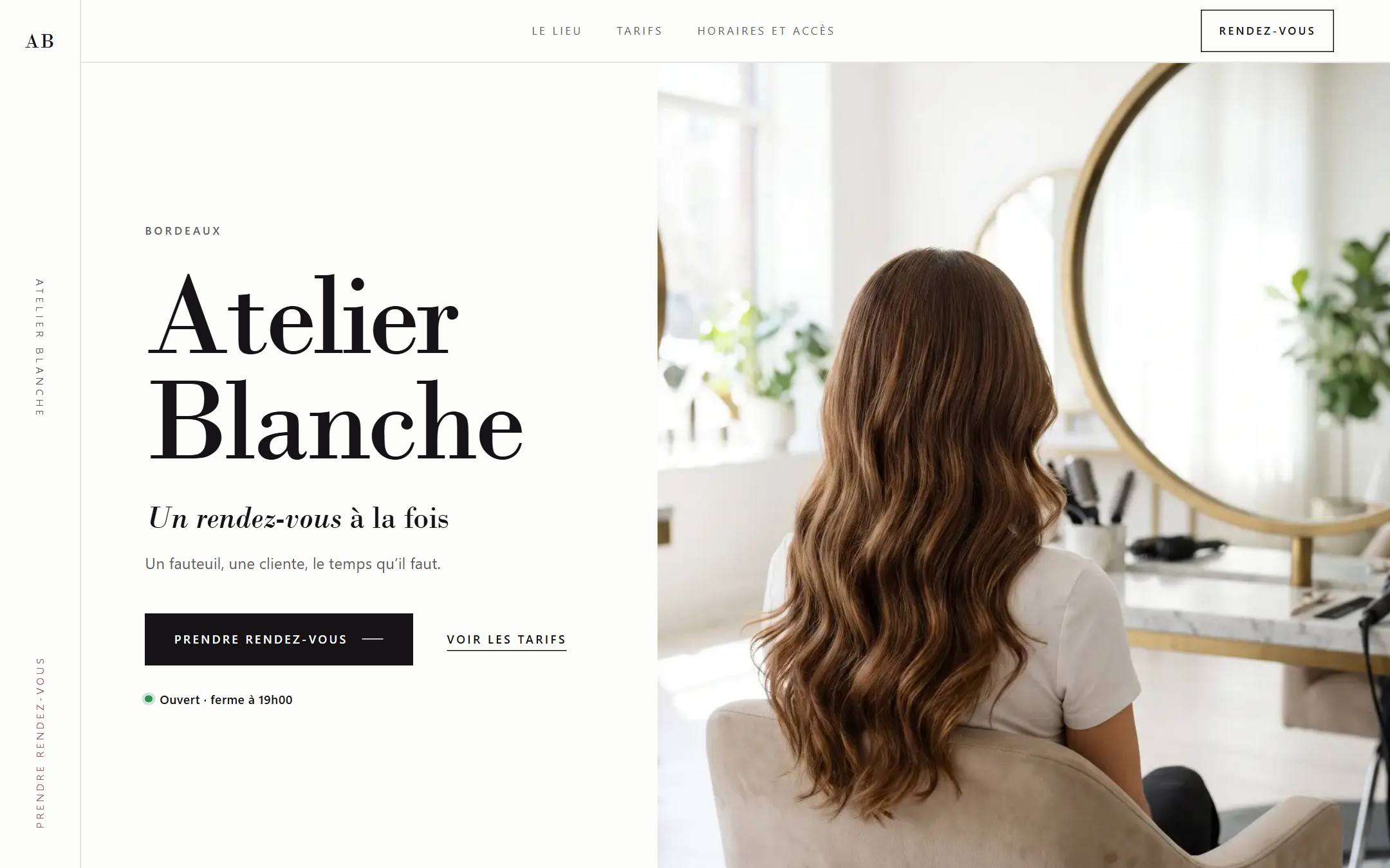 Page d’accueil du site Atelier Nord, coiffure et beauté