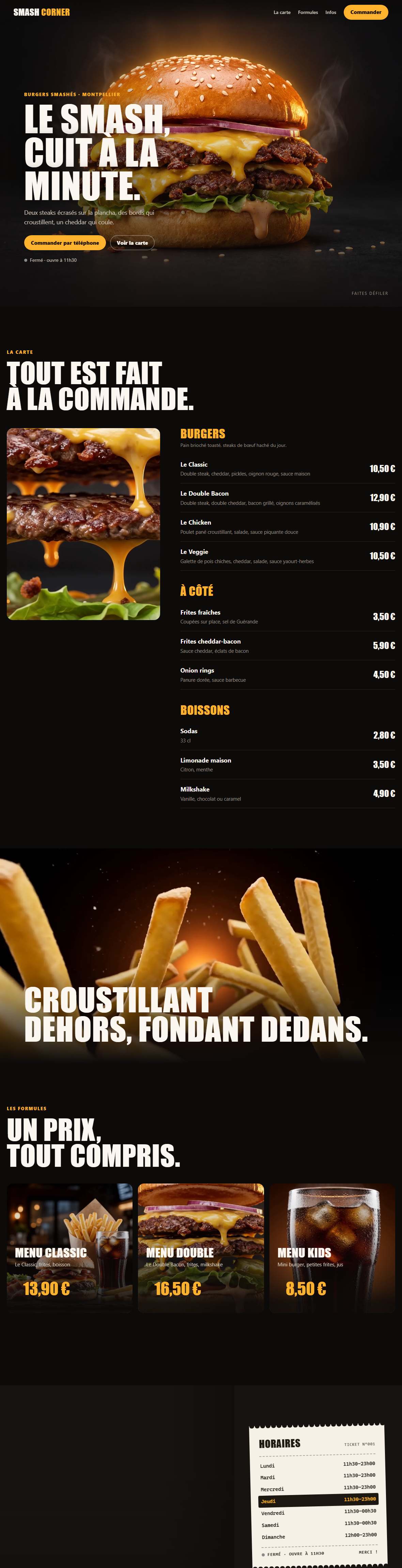 Le site Fast-food en entier, de l’en-tête au pied de page.