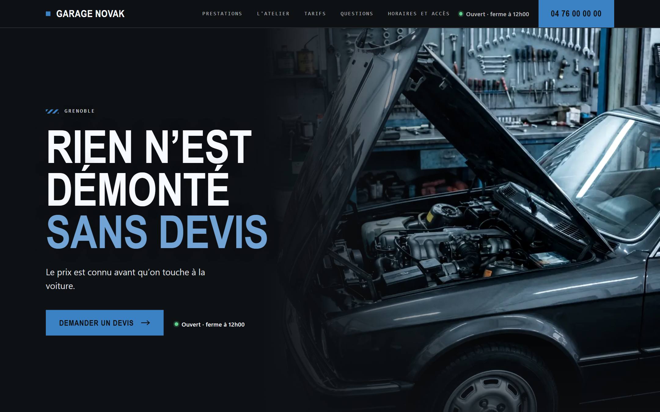 Page d’accueil du site Garage Voltaire, garage automobile