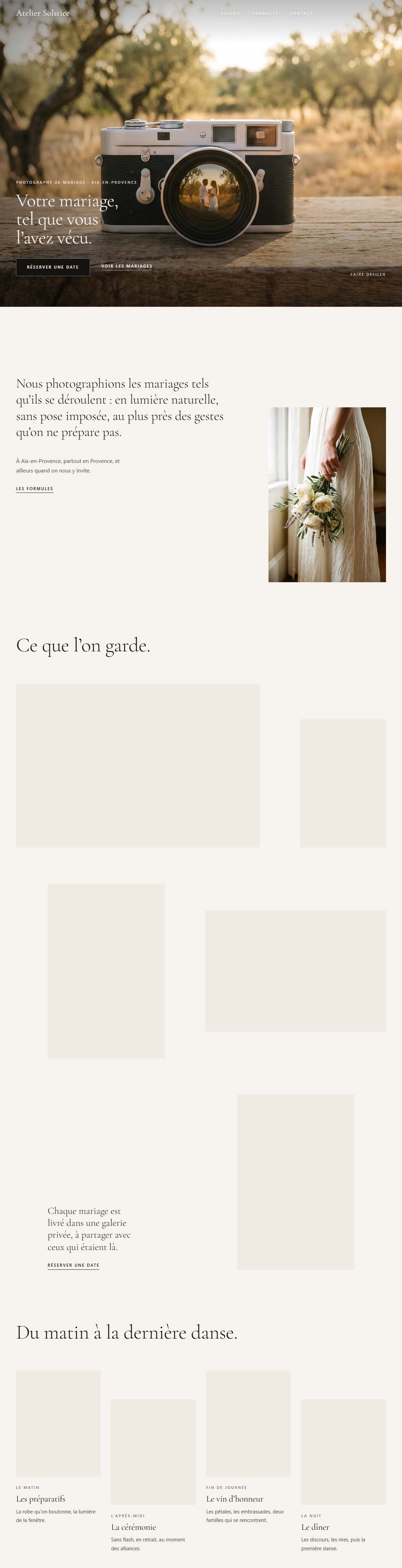 Le site Photographe de mariage en entier, de l’en-tête au pied de page.