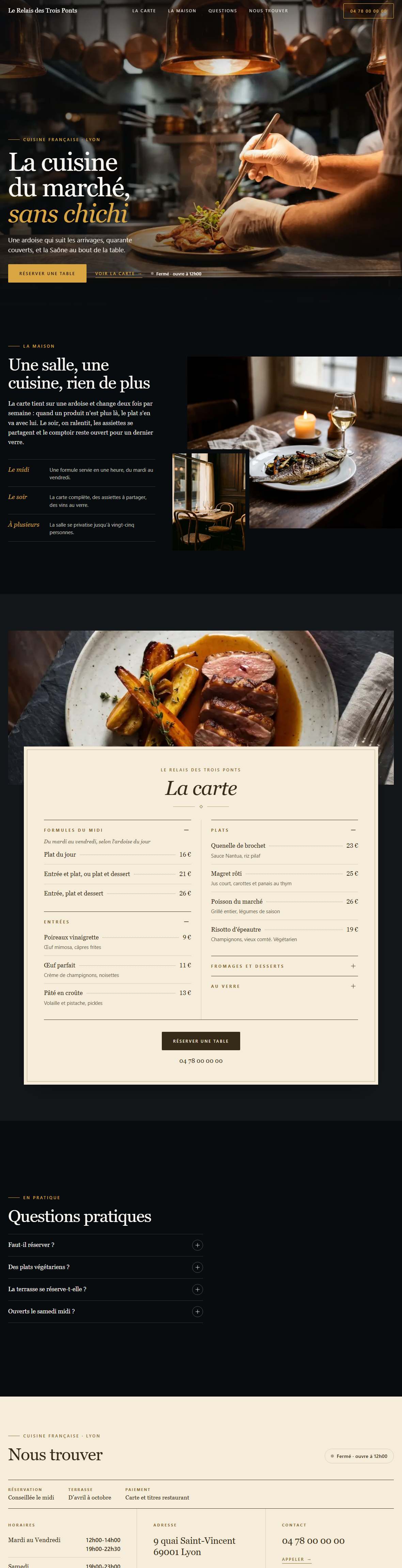 Le site Restaurant en entier, de l’en-tête au pied de page.